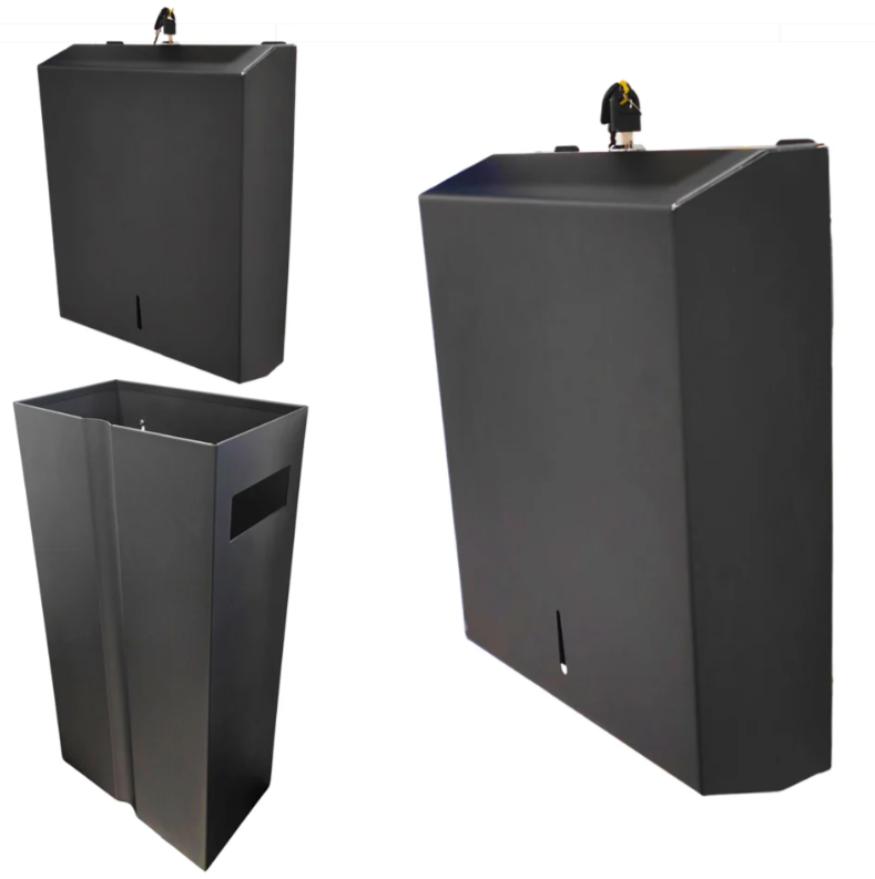 stainless steel black combo bin and paper towel dispenser