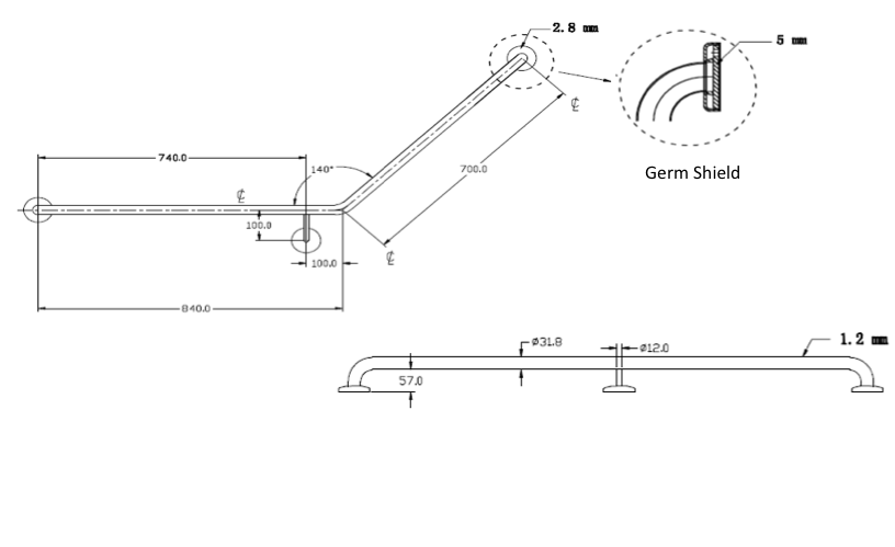 Justwashroom Grab Rail Sloping Arm 40 Degrees
