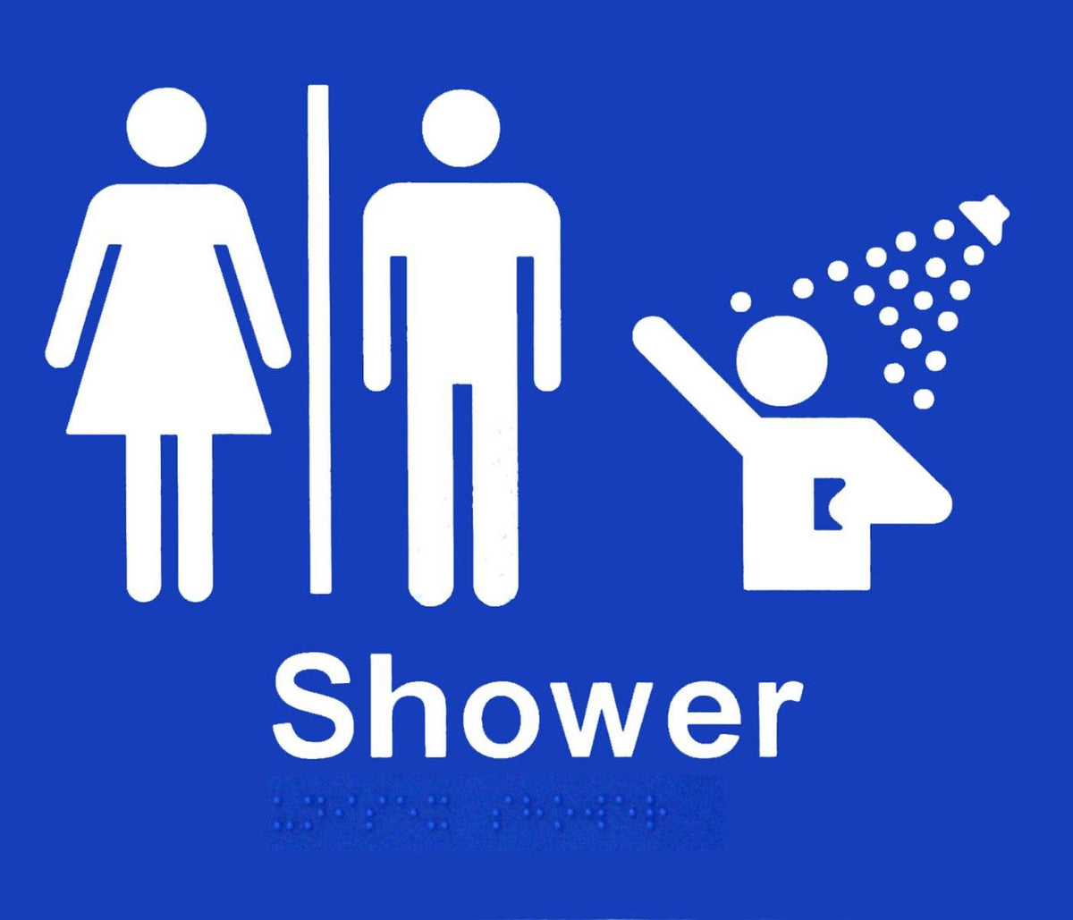 Shower toilet braille sign